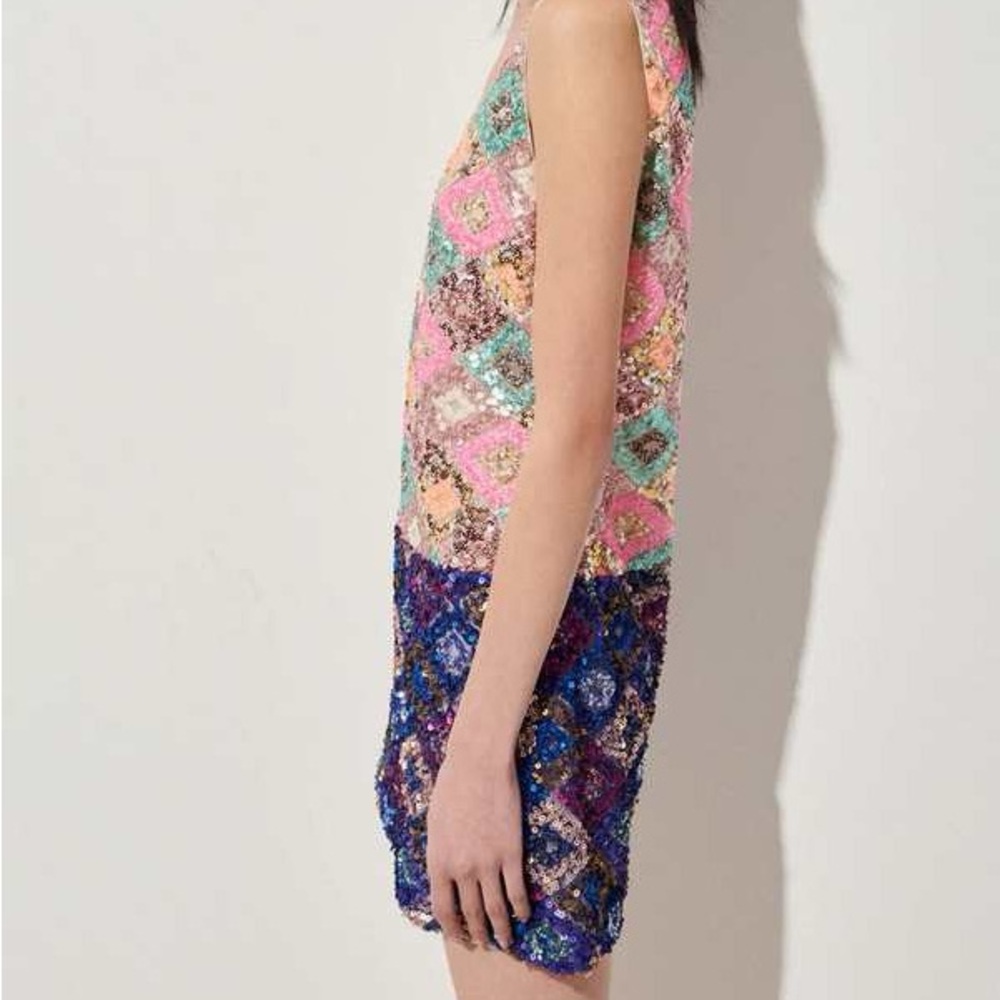 Rachel Comey Carissa Dress Colorful Sequin Mini V Neck Shift Party 2 - Picture 8 of 12